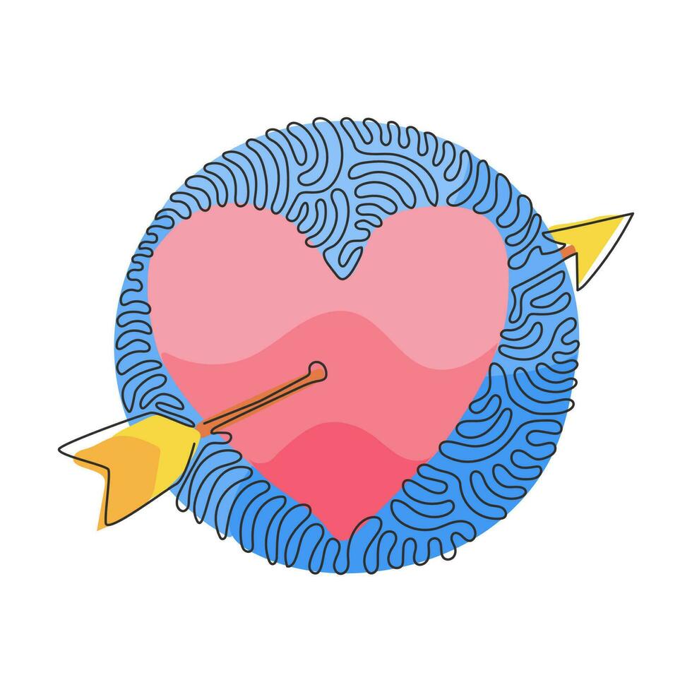 kontinuerlig en rad ritning hjärta med pilikon doodle stil. vektor illustration. romantisk dekoration logotyp. swirl curl cirkel bakgrundsstil. enda rad rita design vektorgrafisk illustration