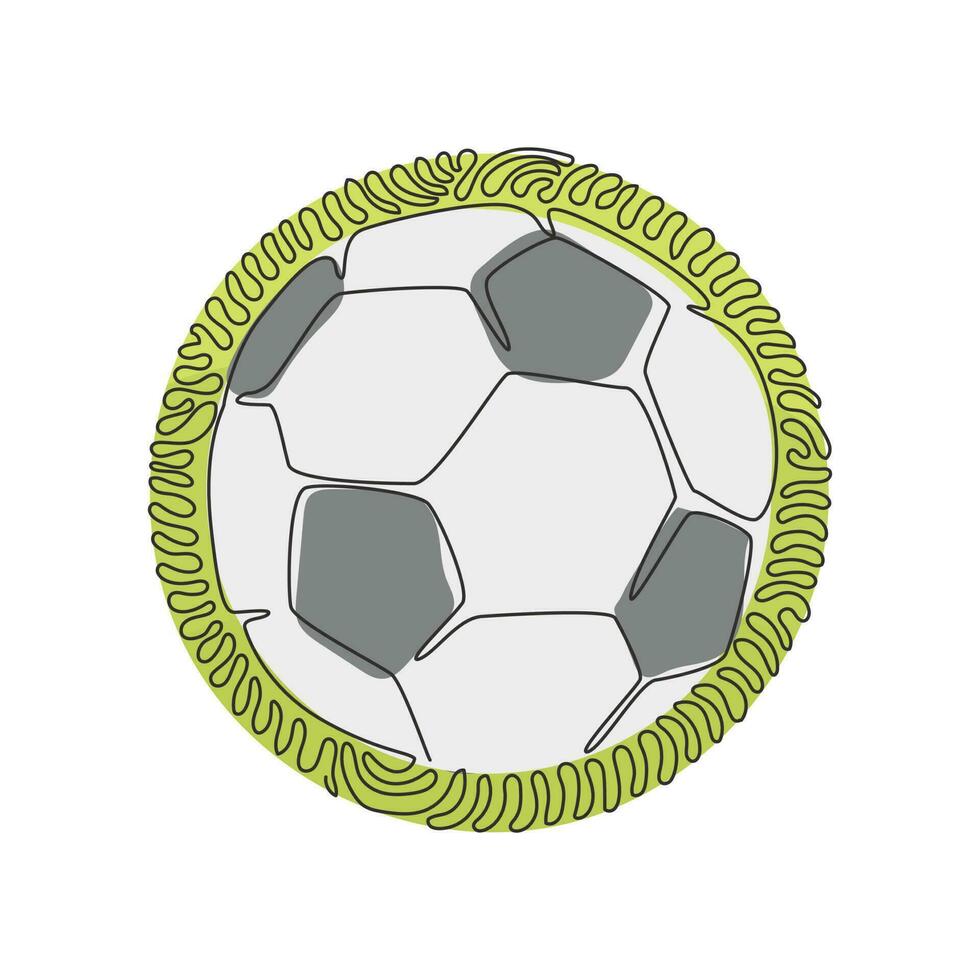 einzelne durchgehende linie, die weißen fußballball für die erholung von fußballspielen zeichnet. Fußball Ball. Sportmannschaft im Turnier. Wirbel-Curl-Kreis-Hintergrundart. dynamischer einzeiliger grafikdesignvektor vektor