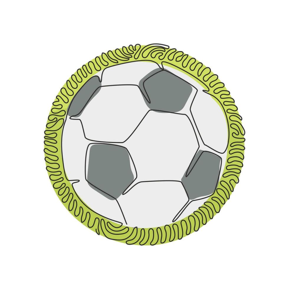 enda kontinuerlig linjeteckning vit fotboll för fotboll spel rekreation. fotboll boll. idrottslag i turneringen. swirl curl cirkel bakgrundsstil. dynamisk en rad rita grafisk design vektor