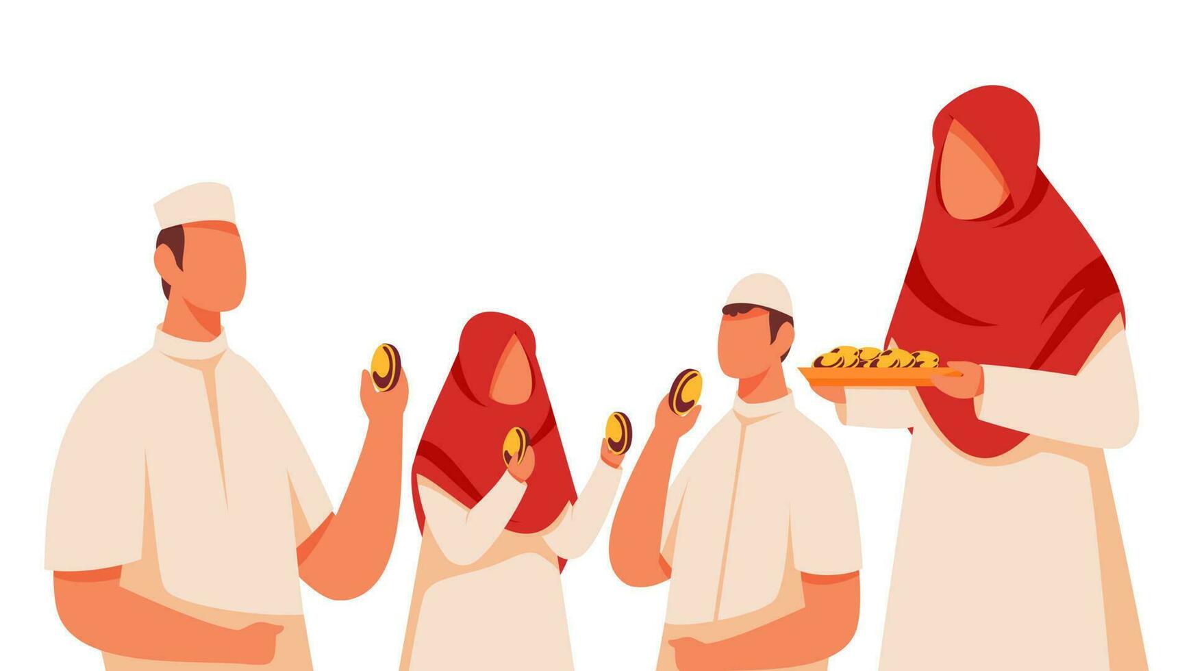 Illustration von Muslim Familie feiern Festival mit Süßigkeiten auf Weiß Hintergrund. vektor