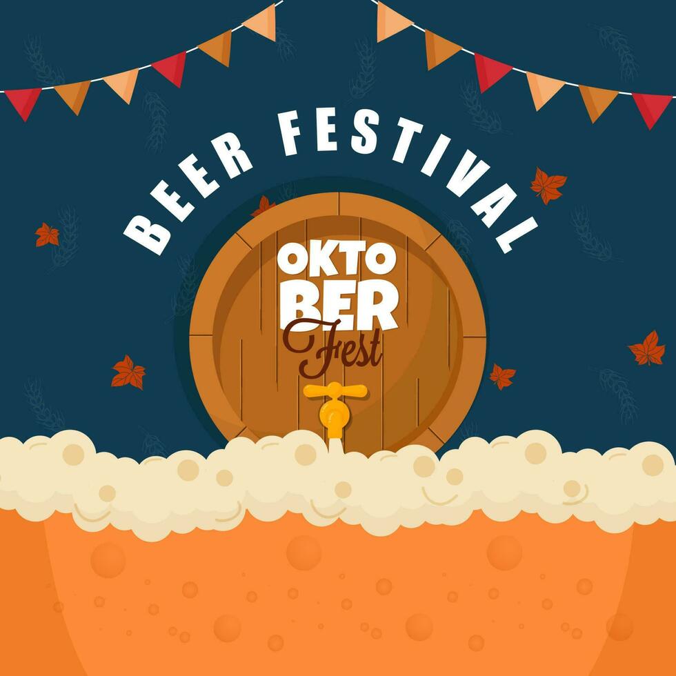 oktoberfest öl festival affisch design med trä- tunna kran och flaggväv flaggor på blå bakgrund. vektor