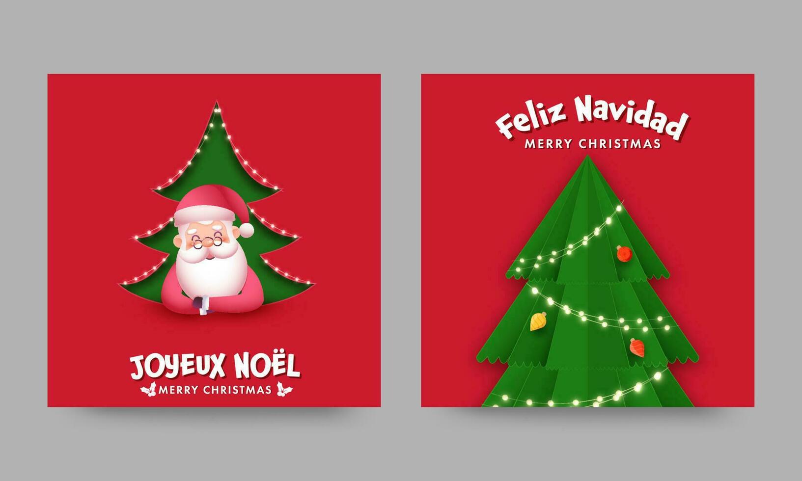 fröhlich Weihnachten Sozial Medien Beiträge mit süß Santa claus und dekorativ Weihnachten Baum im zwei Optionen. vektor