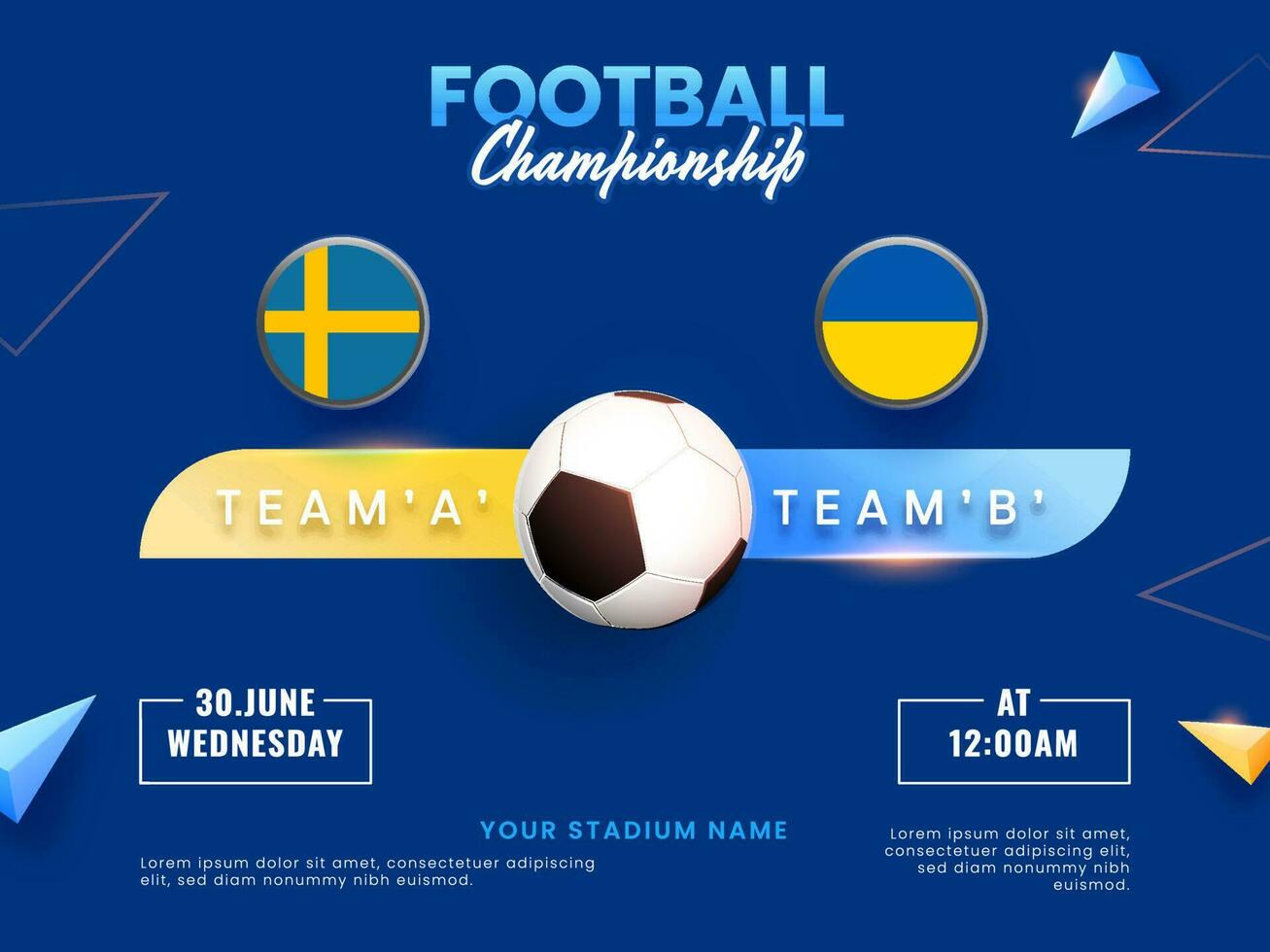fotboll mästerskap begrepp med delta team av Sverige mot ukraina på blå bakgrund. vektor