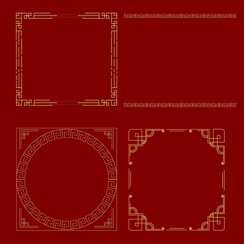 Sammlung von leeren golden Chinesisch Rahmen auf rot Hintergrund. vektor