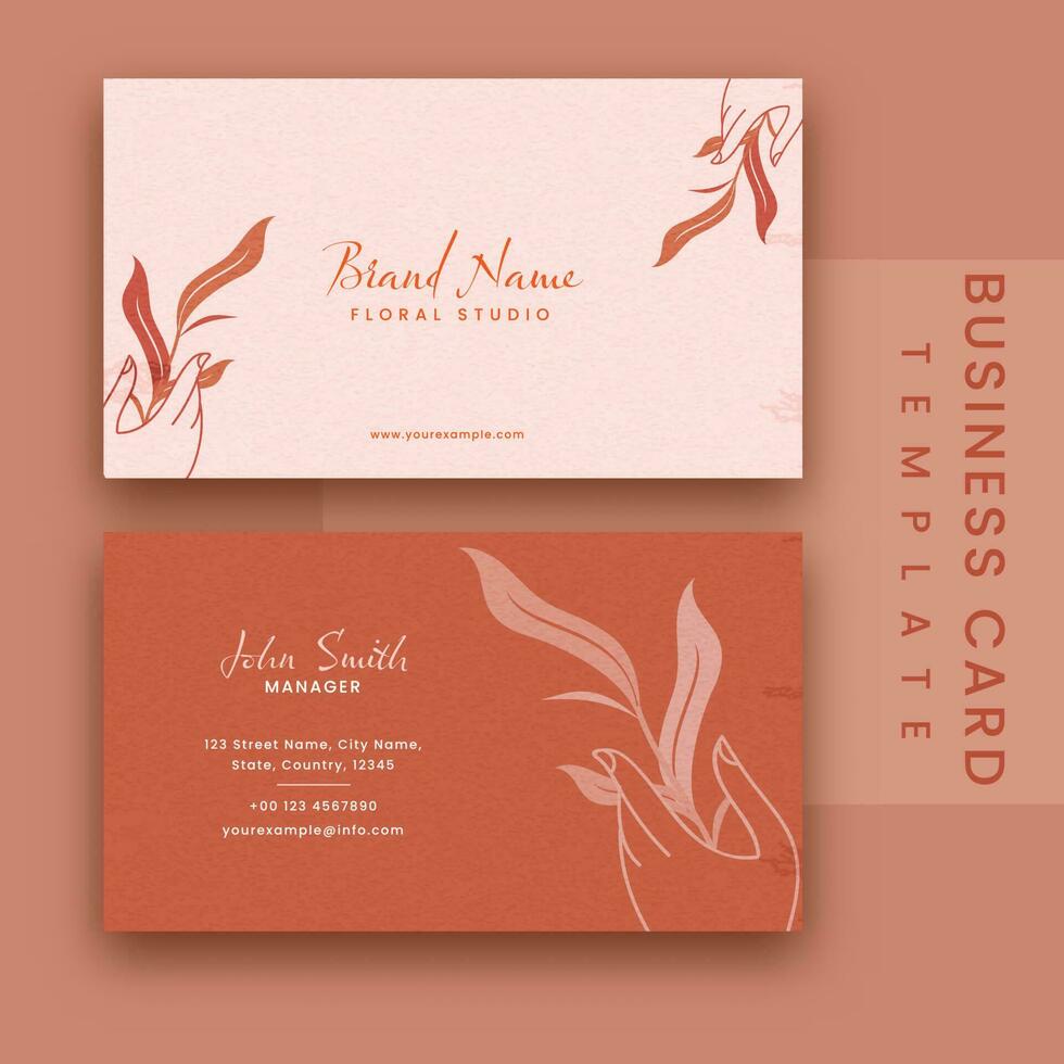 Blumen- Studio Geschäft Karte Vorlage Layout im Pastell- Rosa und Orange Farbe. vektor