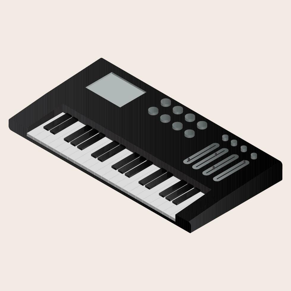 isometrisk musik synthesizer eller elektronisk piano element i svart Färg. vektor