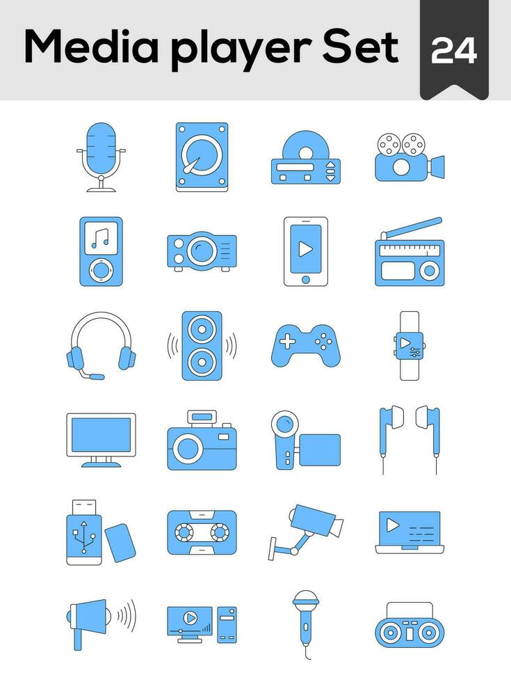 uppsättning av media spelare ikon i blå och vit Färg. vektor