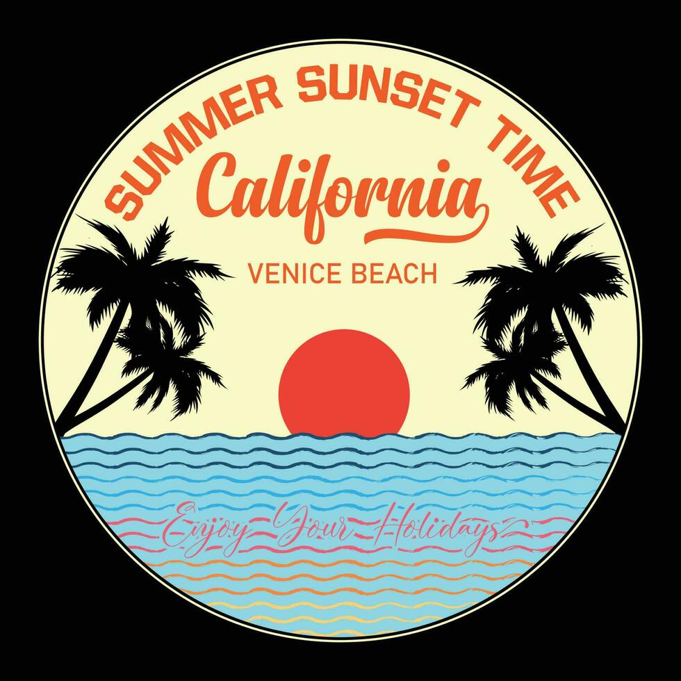 sommar solnedgång tid kalifornien Venedig strand njut av din högtider t-shirt design vektor illustration