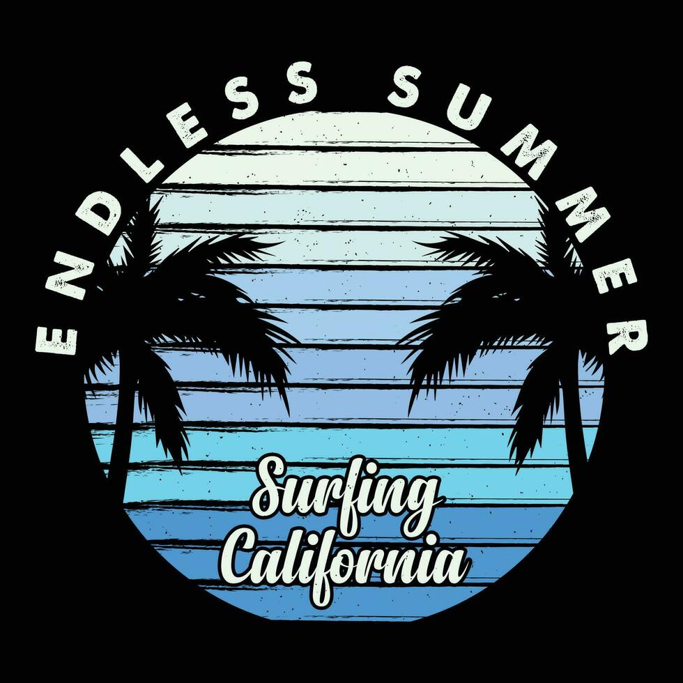 ändlös sommar surfing kalifornien t-shirt design vektor