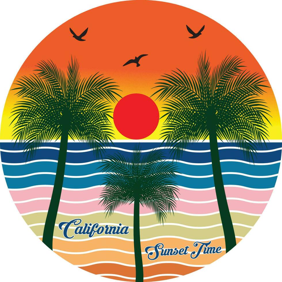 kalifornien solnedgång tid t-shirt design vektor illustration
