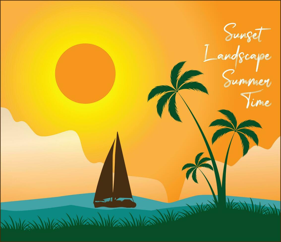 Sonnenuntergang Landschaft Sommer- Zeit Vektor Illustration