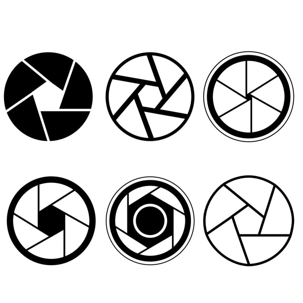 Kamera Verschluss Symbol Vektor Satz, Fokus Illustration Zeichen Sammlung. Linse Symbol. Foto Logo auf Weiß Hintergrund