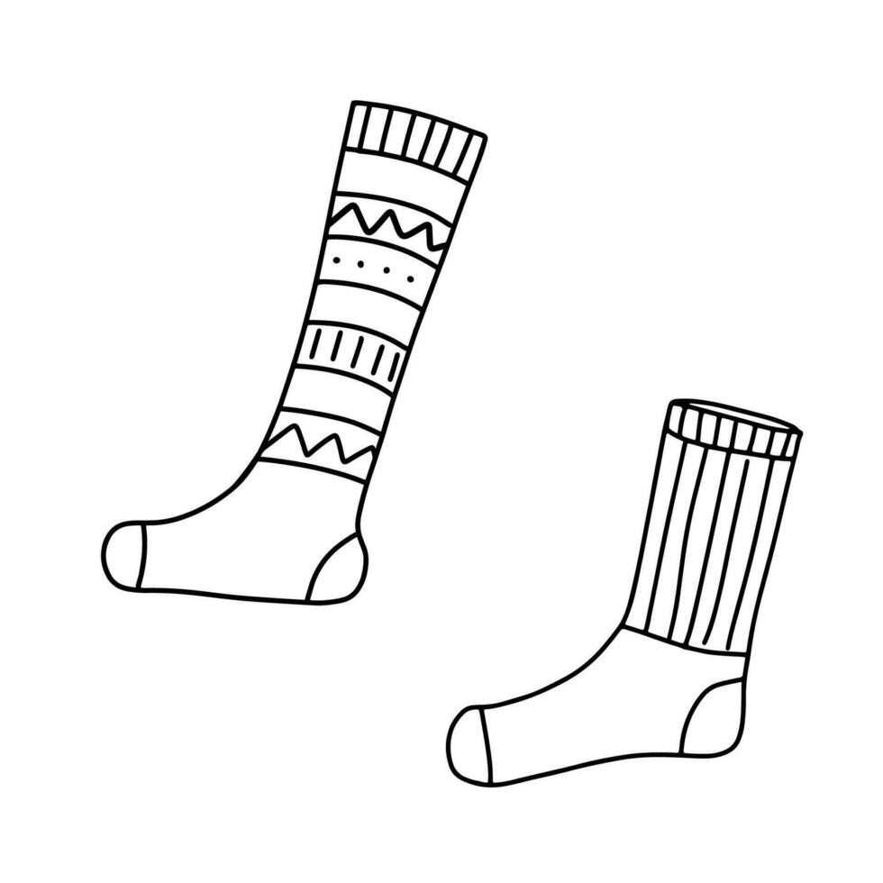 Vektor warm Socken isoliert auf Weiß. Hand gezeichnet süß Gekritzel Socken. Gliederung Illustration