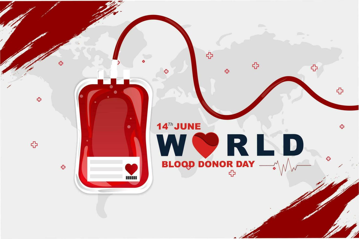 värld blod givare dag juni 14:e, hälsning kort eller affisch design, platt vektor illustration