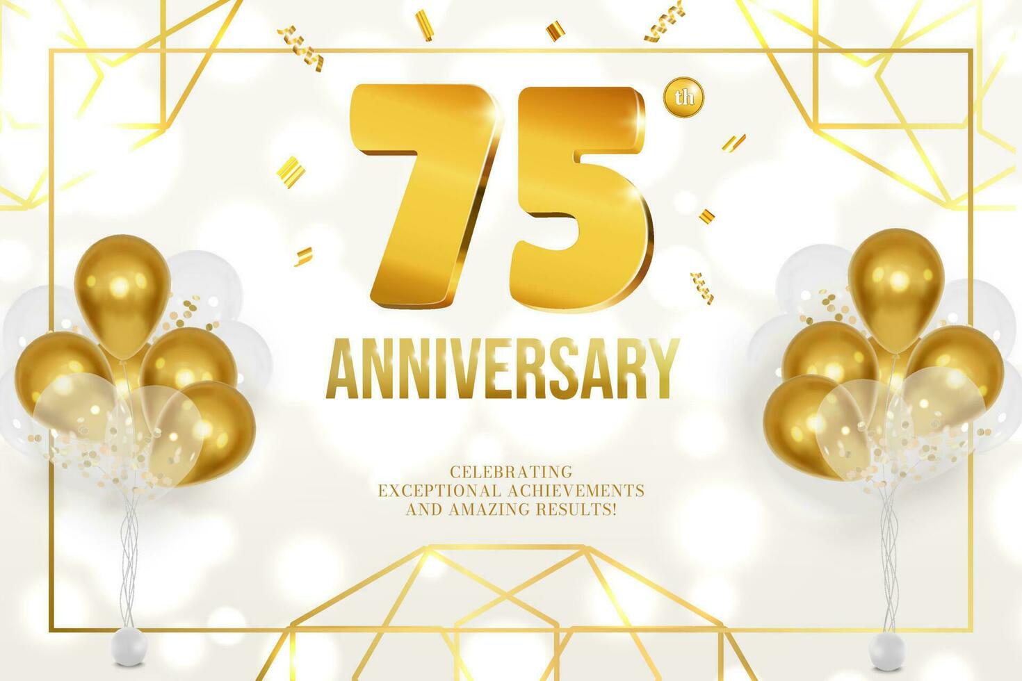 årsdag firande horisontell flygblad gyllene brev och ballonger 75 vektor