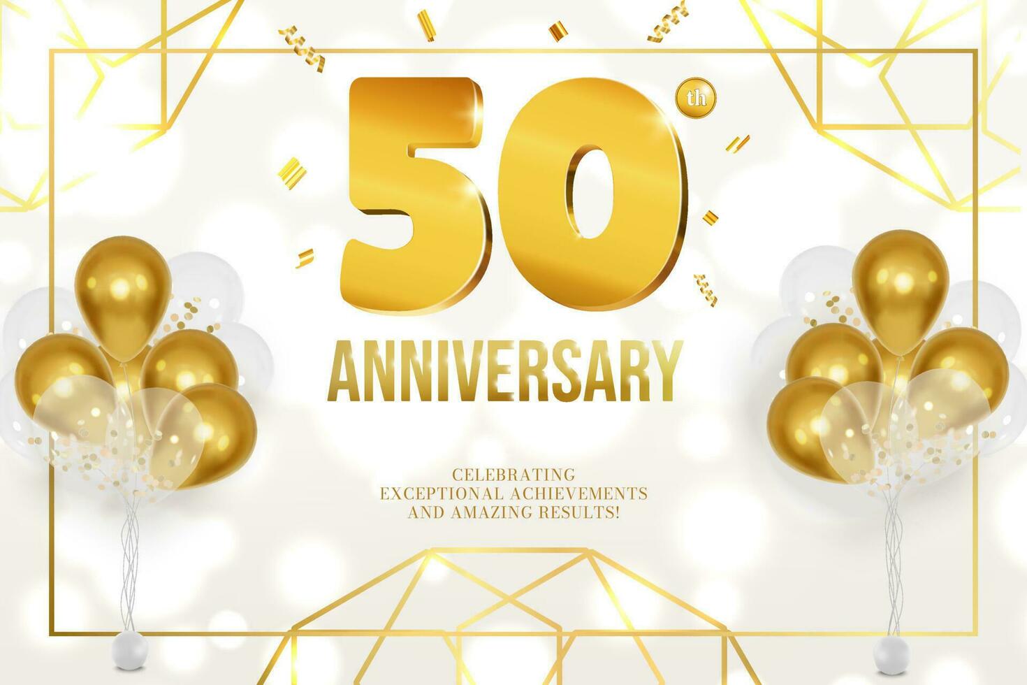 årsdag firande horisontell flygblad gyllene brev och ballonger 50 vektor