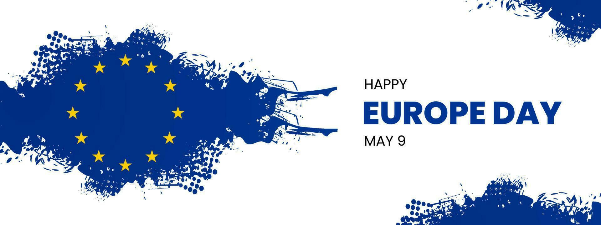 Europa Tag auf kann 9 Vektor Illustration. jährlich Öffentlichkeit Urlaub im dürfen. Feier, Karte, Poster, Logo, Wörter, Text geschrieben auf Blau gemalt Hintergrund. Sieg im Europa Tag.