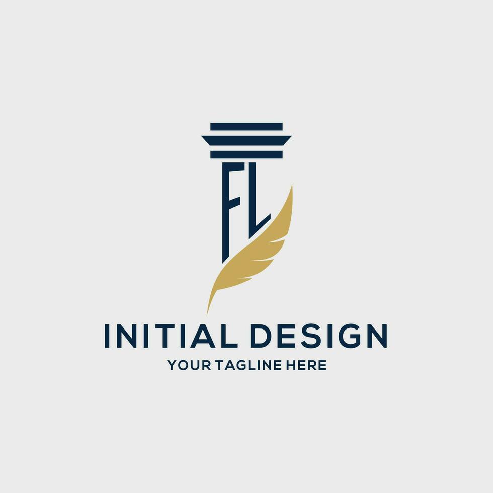 fl Monogramm Initiale Logo mit Säule und Feder Design vektor