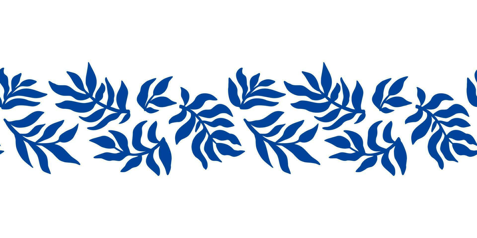 Blau matisse Elemente Grenze. abstrakt organisch Pflanze Formen dekorativ Vektor Illustration. freihändig zeitgenössisch Blätter. Hand gezeichnet botanisch Blatt Design. modern Blumen- Sommer- tropisch Geäst.