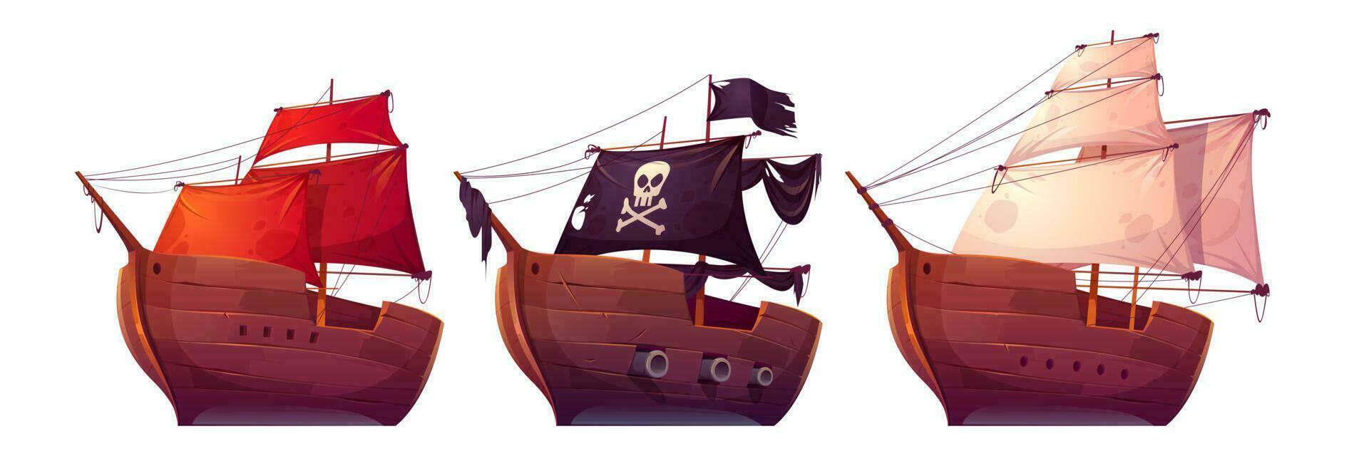 vektor segla båtar med vit, röd och svart segel