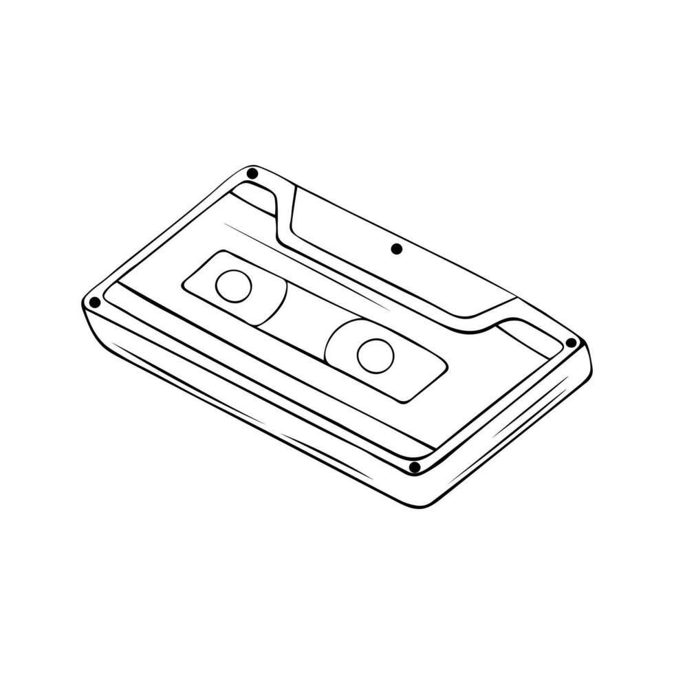 hand dragen kassett tejp på en vit bakgrund. vektor illustration.