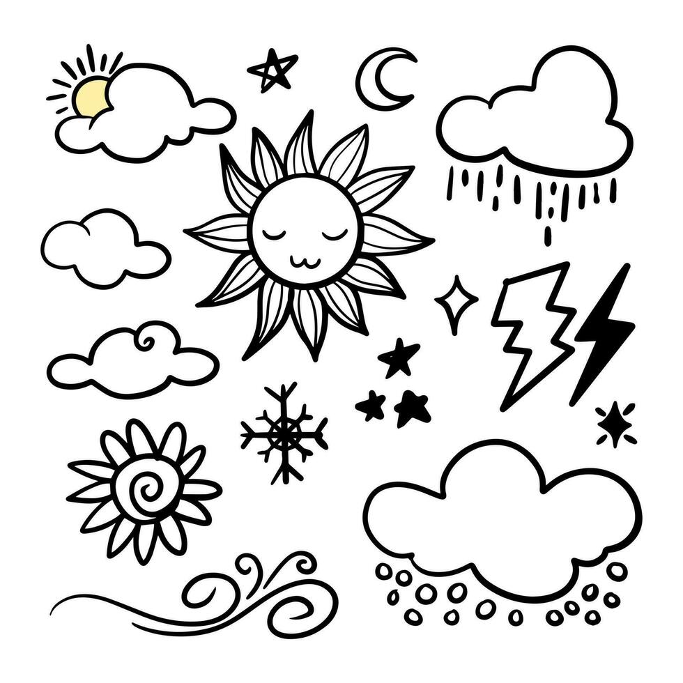 Vektor-Set von Wetter-Doodle-Elementen für Designzwecke vektor