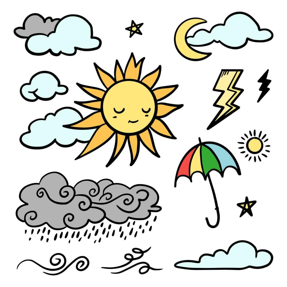 Vektor-Set von Wetter-Doodle-Elementen für Designzwecke vektor