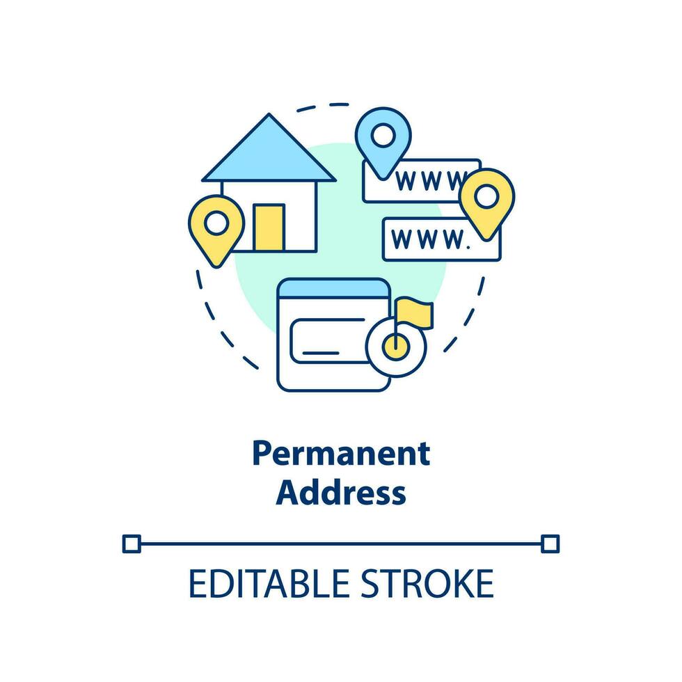 permanent Adresse Konzept Symbol. Empfänger Kontakte. speichern Briefkasten Name nach umziehen abstrakt Idee dünn Linie Illustration. isoliert Gliederung Zeichnung. editierbar Schlaganfall vektor