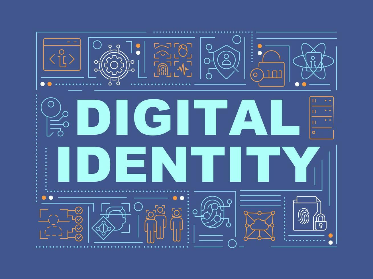 digital identitet ord begrepp mörk blå baner. verifiering. infographics med redigerbar ikoner på Färg bakgrund. isolerat typografi. vektor illustration med text