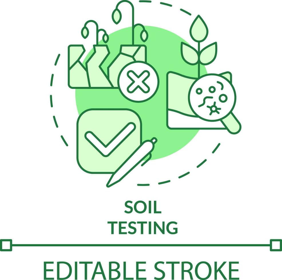 jord testning grön begrepp ikon. jord fertilitet och skick. ökade beskära avkastning abstrakt aning tunn linje illustration. isolerat översikt teckning. redigerbar stroke vektor