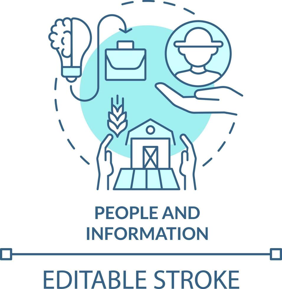 människor och information turkos begrepp ikon. bredare jordbruk företag miljö abstrakt aning tunn linje illustration. isolerat översikt teckning. redigerbar stroke vektor