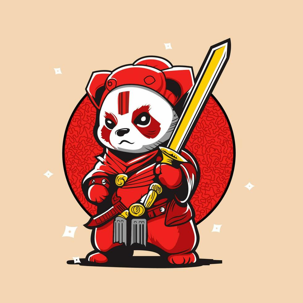 japansk samuraj svärd krigare panda vektor