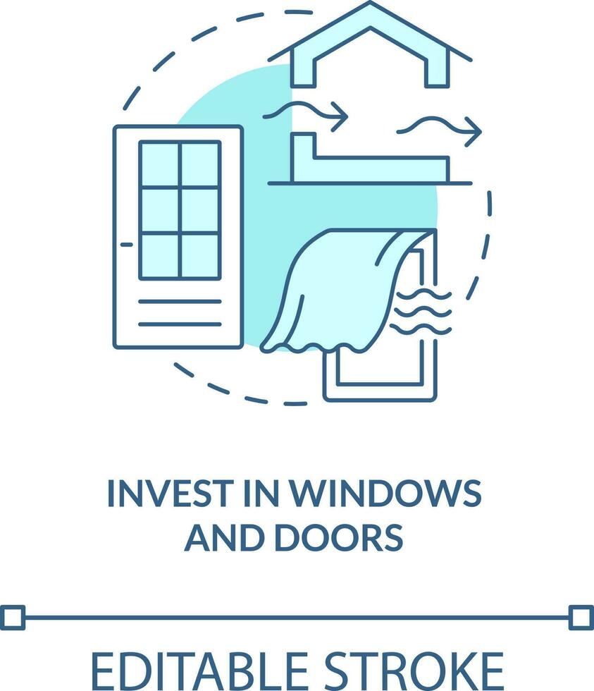 investieren im Fenster und Türen Türkis Konzept Symbol. Luft Belüftung Design Ansatz abstrakt Idee dünn Linie Illustration. isoliert Gliederung Zeichnung. editierbar Schlaganfall vektor