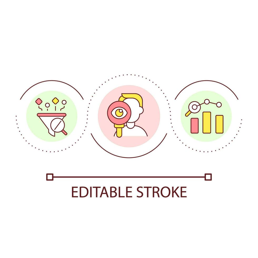 kontrollera samlade in data slinga begrepp ikon. information analys för företag. säkerhet abstrakt aning tunn linje illustration. isolerat översikt teckning. redigerbar stroke vektor