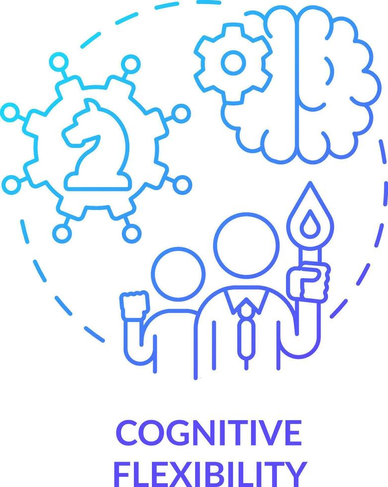 kognitiv flexibilitet blå lutning begrepp ikon. mental förmåga till justera. ledare flexibilitet typ abstrakt aning tunn linje illustration. isolerat översikt teckning vektor