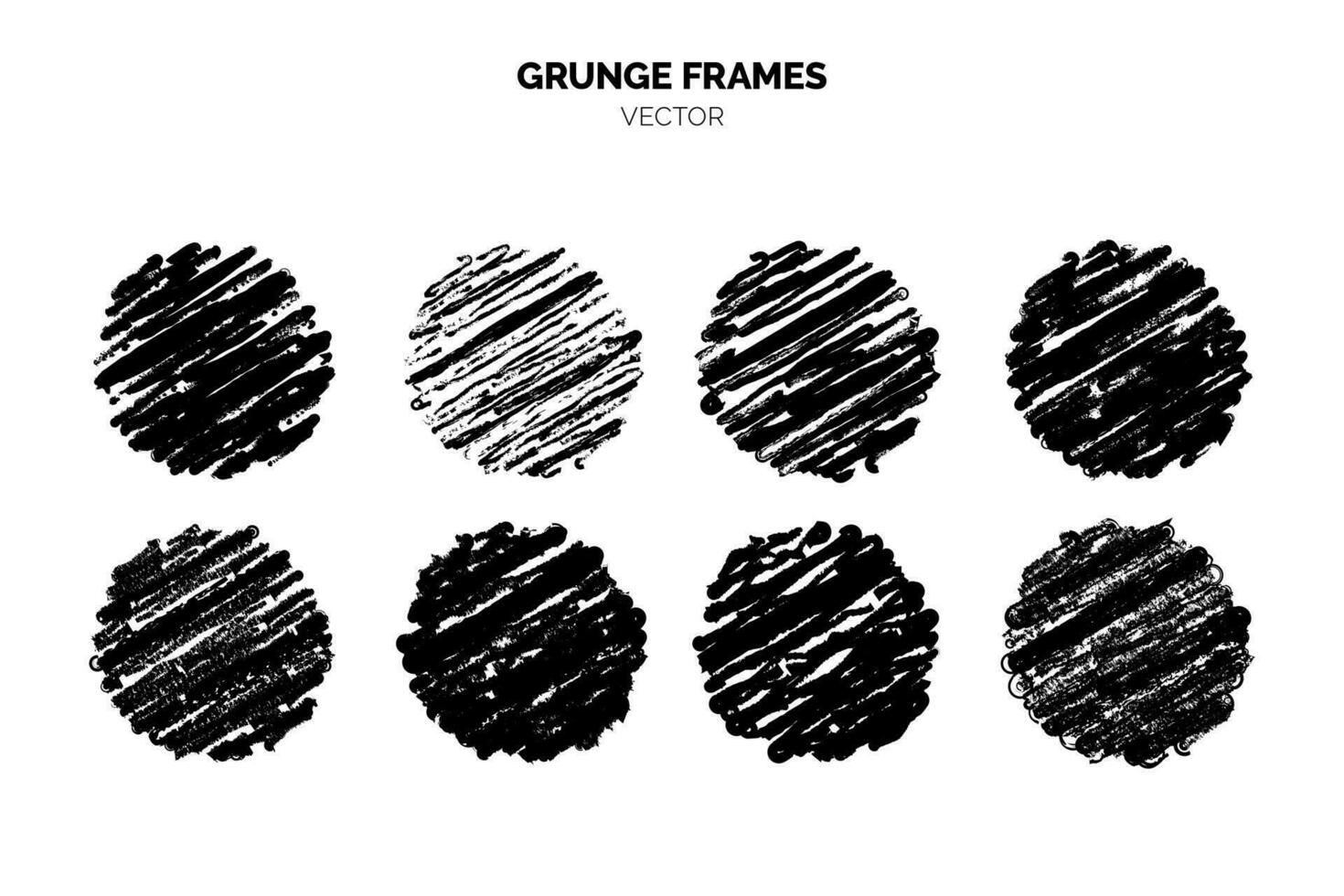 grunge textur vektor illustration uppsättning av ritad för hand bedrövad cirkel gränser och runda etiketter i årgång stil, perfekt för tillsats grov kant och textur till design projekt