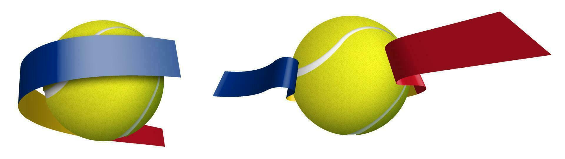 Sport Tennis Ball im Bänder mit Farben von Rumänien Flagge. isoliert Vektor auf Weiß Hintergrund