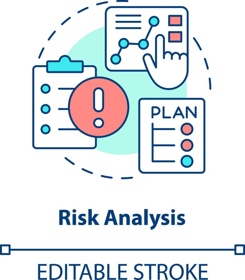 risk analys begrepp ikon. uppskatta möjlig risker. kris förvaltning planen komponent abstrakt aning tunn linje illustration. isolerat översikt teckning. redigerbar stroke vektor