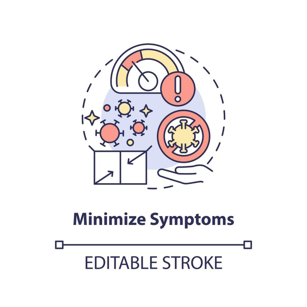 minimera symptom begrepp ikon. behandling. mål av kronisk sjukdom förvaltning abstrakt aning tunn linje illustration. isolerat översikt teckning. redigerbar stroke vektor