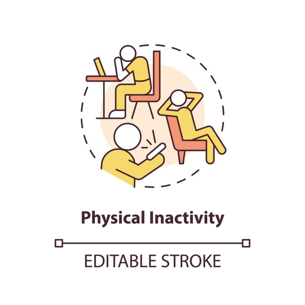 physisch Inaktivität Konzept Symbol. sitzend Verhalten. chronisch Krankheit Risiko Faktor abstrakt Idee dünn Linie Illustration. isoliert Gliederung Zeichnung. editierbar Schlaganfall vektor