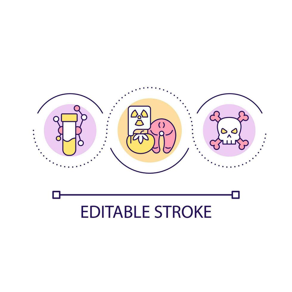kemisk mat förorening slinga begrepp ikon. farlig material i Produkter. fara abstrakt aning tunn linje illustration. isolerat översikt teckning. redigerbar stroke vektor