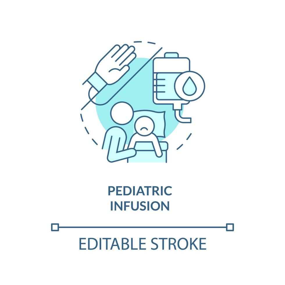 pediatrisk infusion blå begrepp ikon. intravenös injektion. Hem hälsa vård för unge abstrakt aning tunn linje illustration. isolerat översikt teckning. redigerbar stroke vektor