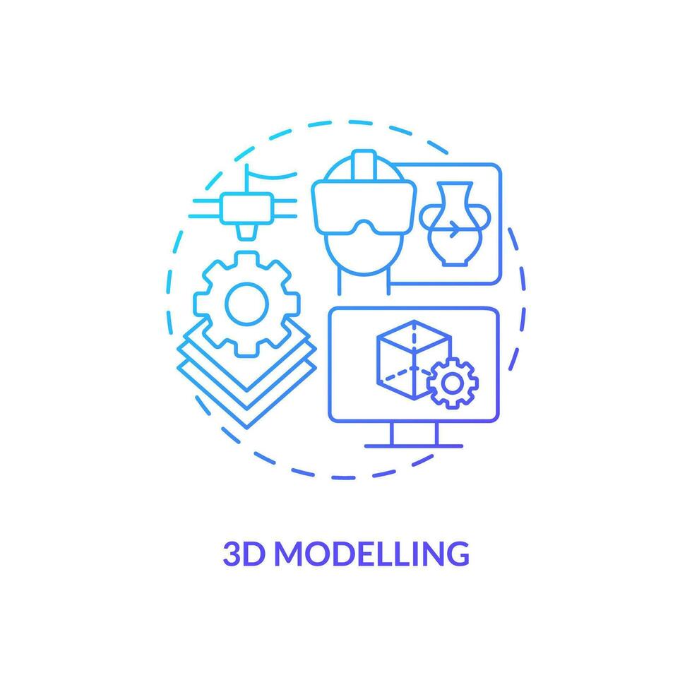 3d Modellieren Blau Gradient Konzept Symbol. virtuell Eigentum Generation. Metaverse Technologie abstrakt Idee dünn Linie Illustration. isoliert Gliederung Zeichnung vektor