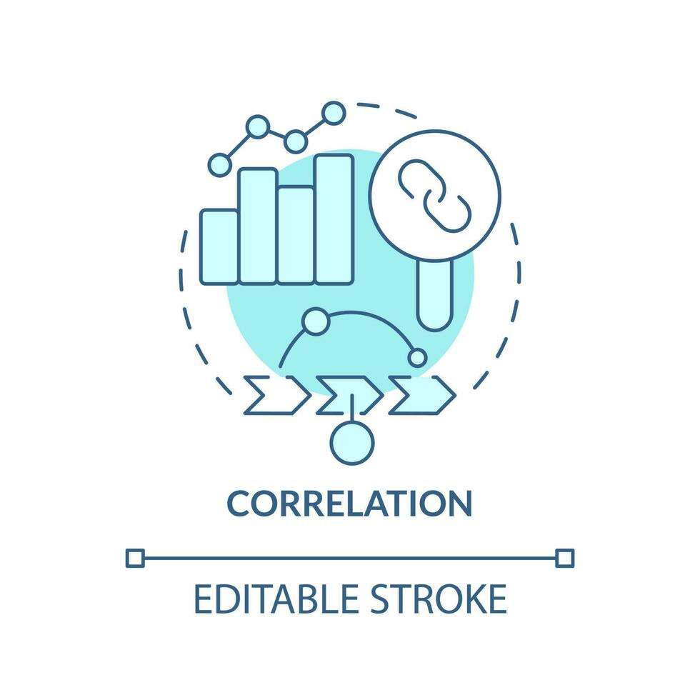 korrelation turkos begrepp ikon. orsakssamband forskning variabler och principer abstrakt aning tunn linje illustration. isolerat översikt teckning. redigerbar stroke vektor