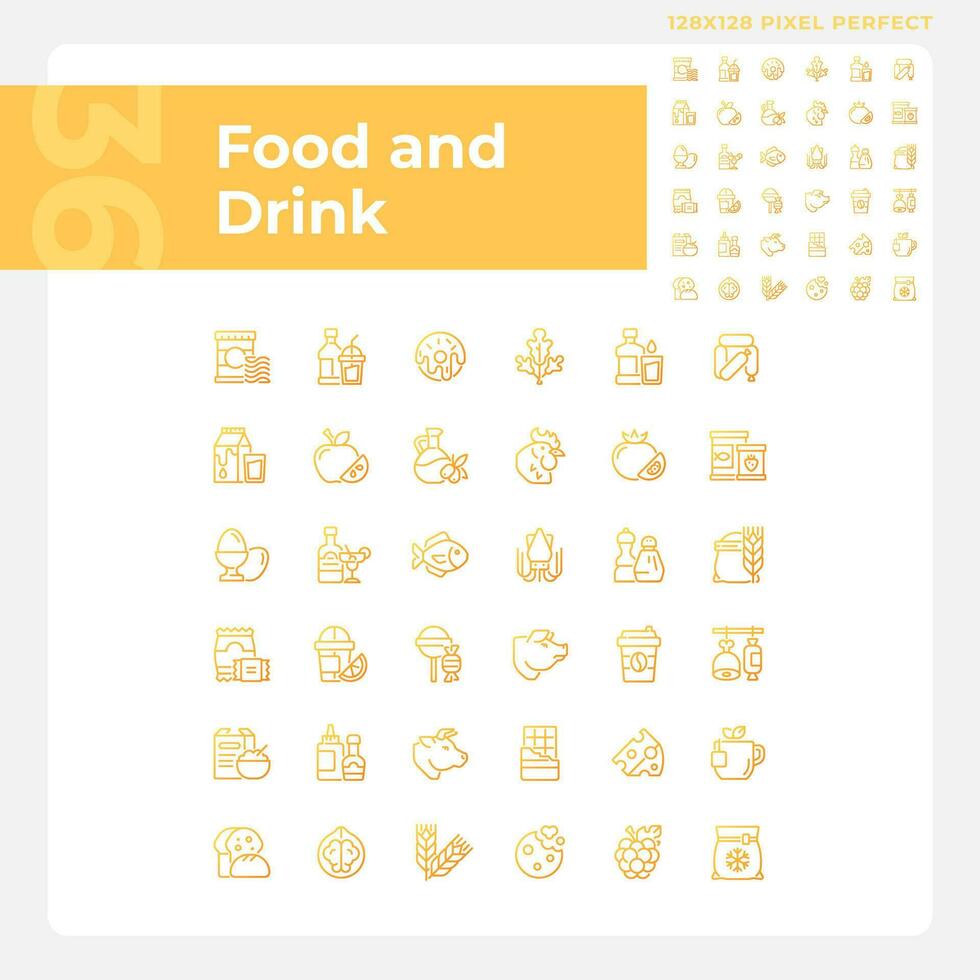 mat och dryck pixel perfekt lutning linjär vektor ikoner uppsättning. matvaror Lagra. mataffär produkt kategorier. tunn linje kontur symbol mönster bunt. isolerat översikt illustrationer samling