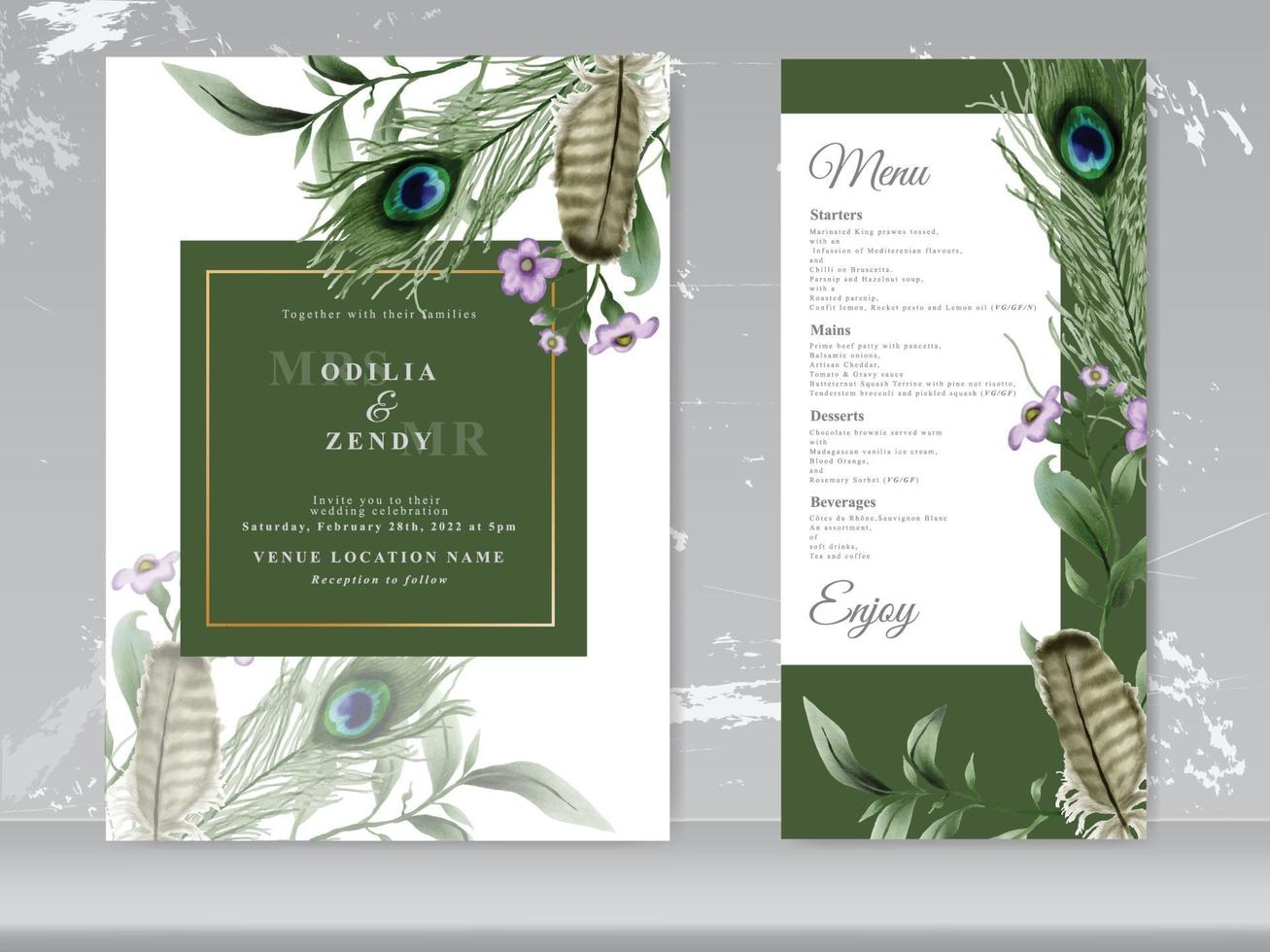 Hochzeitseinladungskarte elegantes Blumenmuster vektor