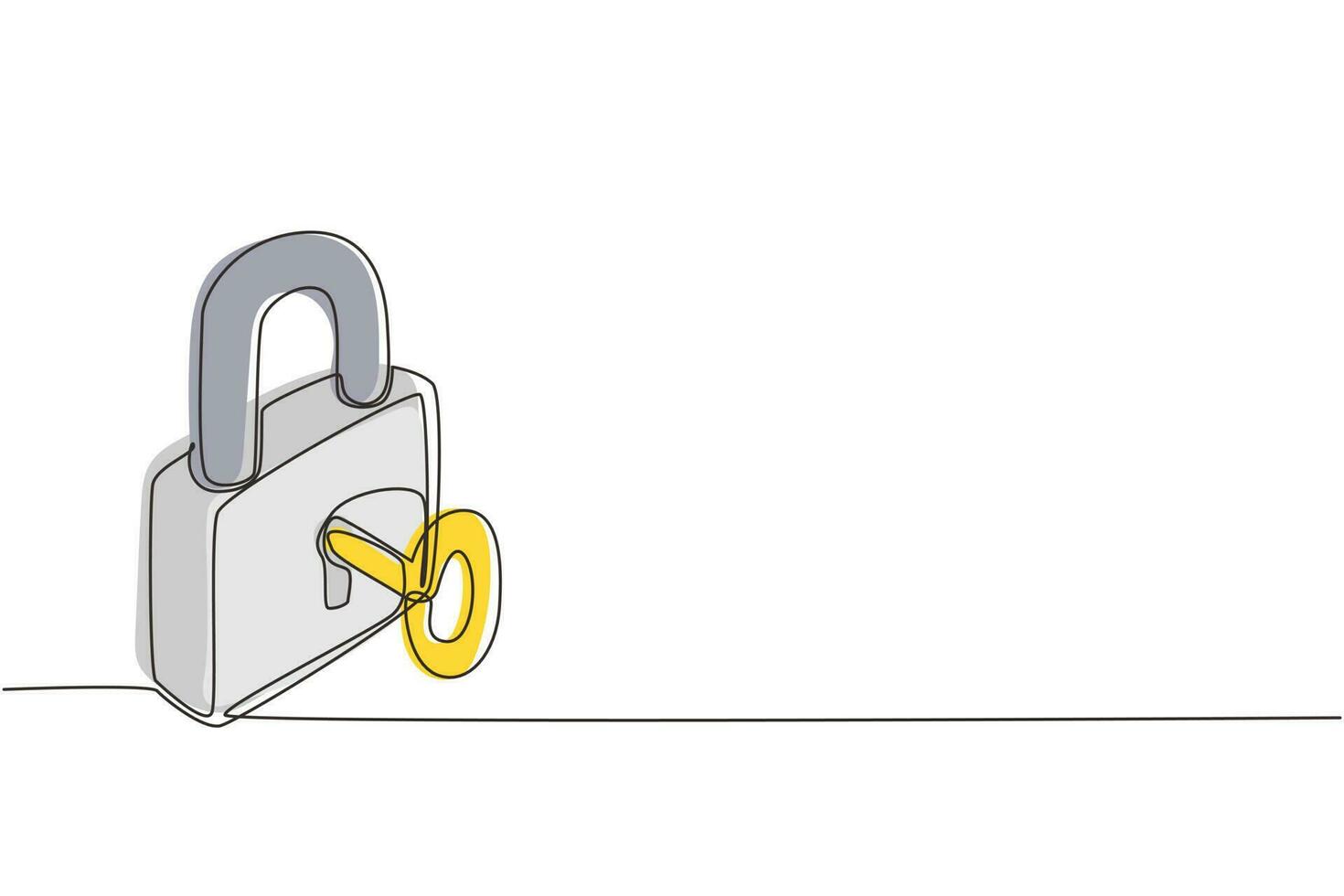 enkel genomgående linjeritningsnyckel och lås. säkerhetshänglås, låst och olåst. säkerhetslås med nyckelikon. framgång, lösning, möjlighet och säkerhetskoncept. en rad rita grafisk design vektor