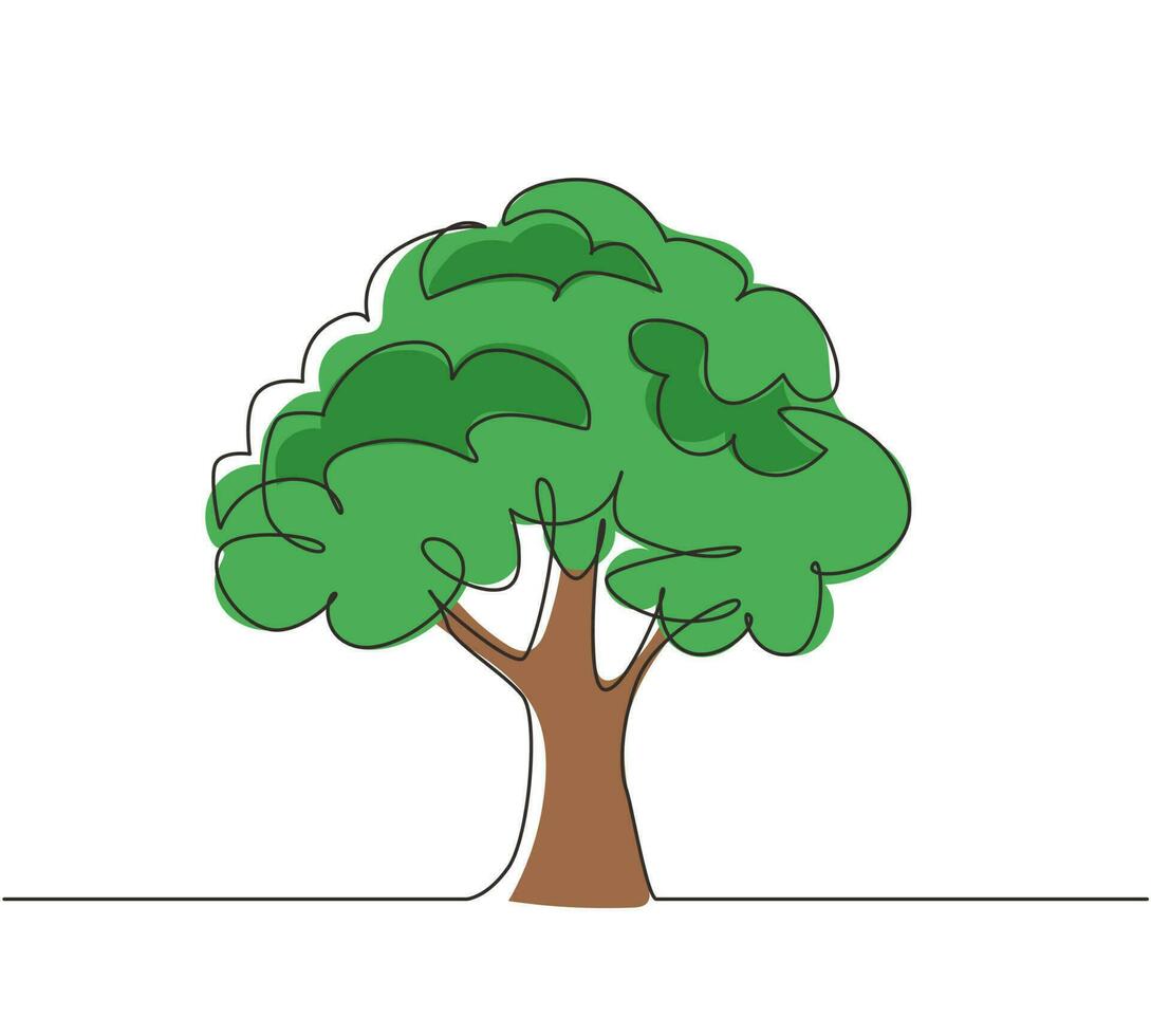 durchgehende einzeilige zeichnung grüner baum fruchtbar auf weißem hintergrund, bäume zur dekoration von gärten, parks, wald. Landwirtschaft. tag der erde, ökologie. einzeiliges zeichnen design vektorgrafik illustration vektor