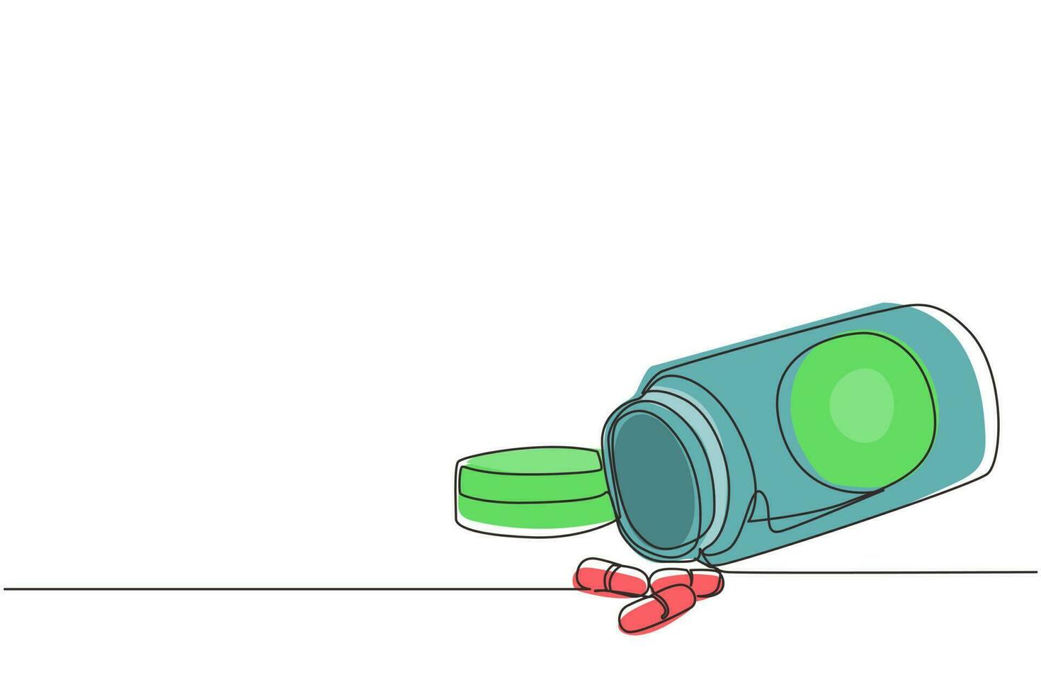 kontinuierliche einzeilige zeichnung einer plastikflasche mit pillen in isometrischer ansicht. Tablettenpillen, Arzneimittel, Apothekenpflege und Tablettenpillen, Antibiotika, Pharmazeutika. einzeiliges zeichnen design vektorillustration vektor