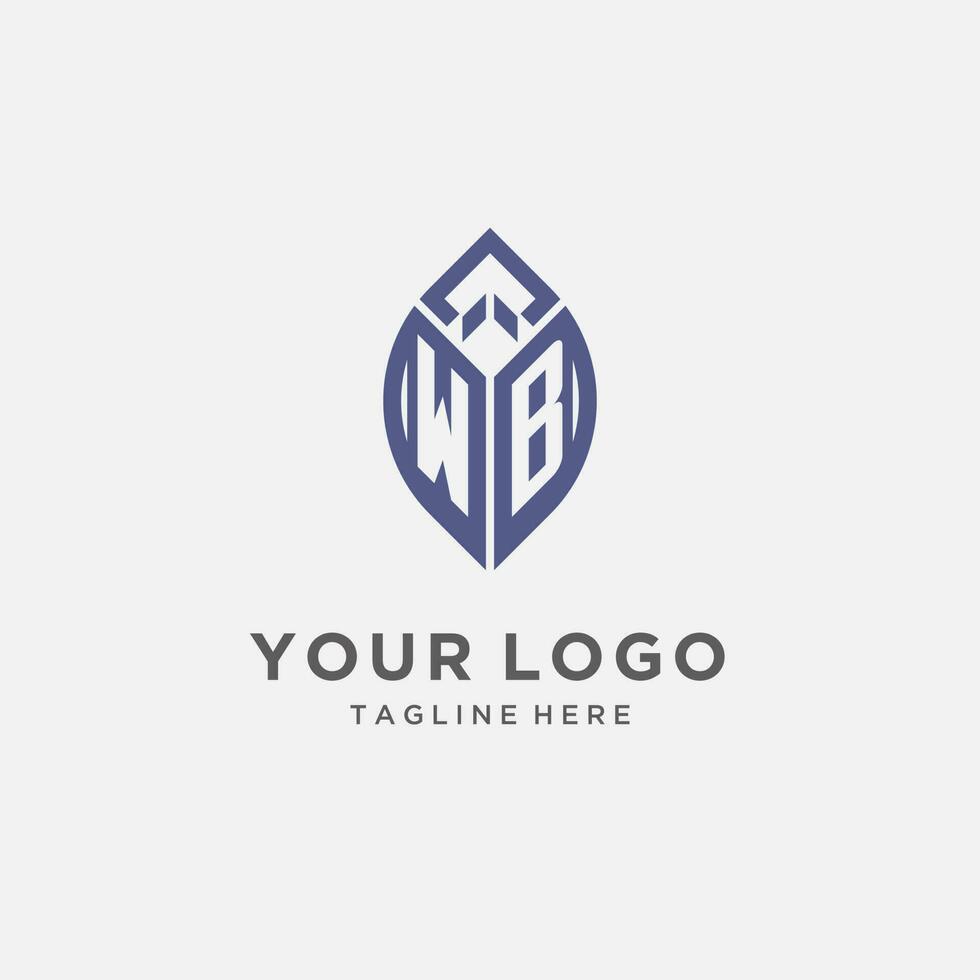 wb Logo mit Blatt Form, sauber und modern Monogramm Initiale Logo Design vektor